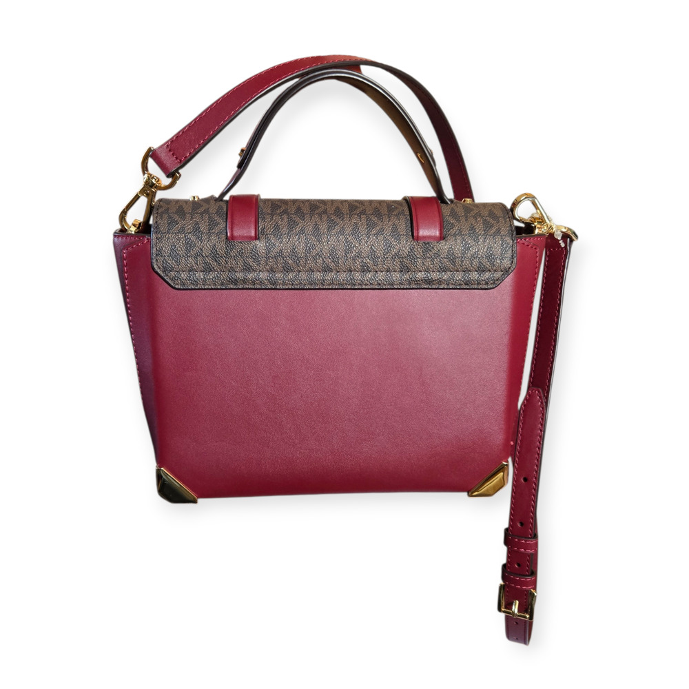 Michael Kors Medium Manhattan Leather Logo Cherry Red Satchel Convertible Bag - Picture 3 of 9
